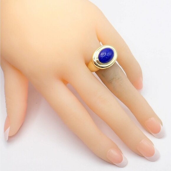 Authentic! Tiffany & Co Paloma Picasso 18k Yellow Gold Large Lapis Oval Ring - Picture 10 of 14